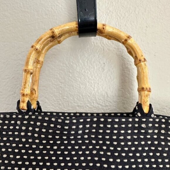 San Diego Hat Co. Black & White Polka Dot Tote Bag With Bamboo Handles - Picture 4 of 9